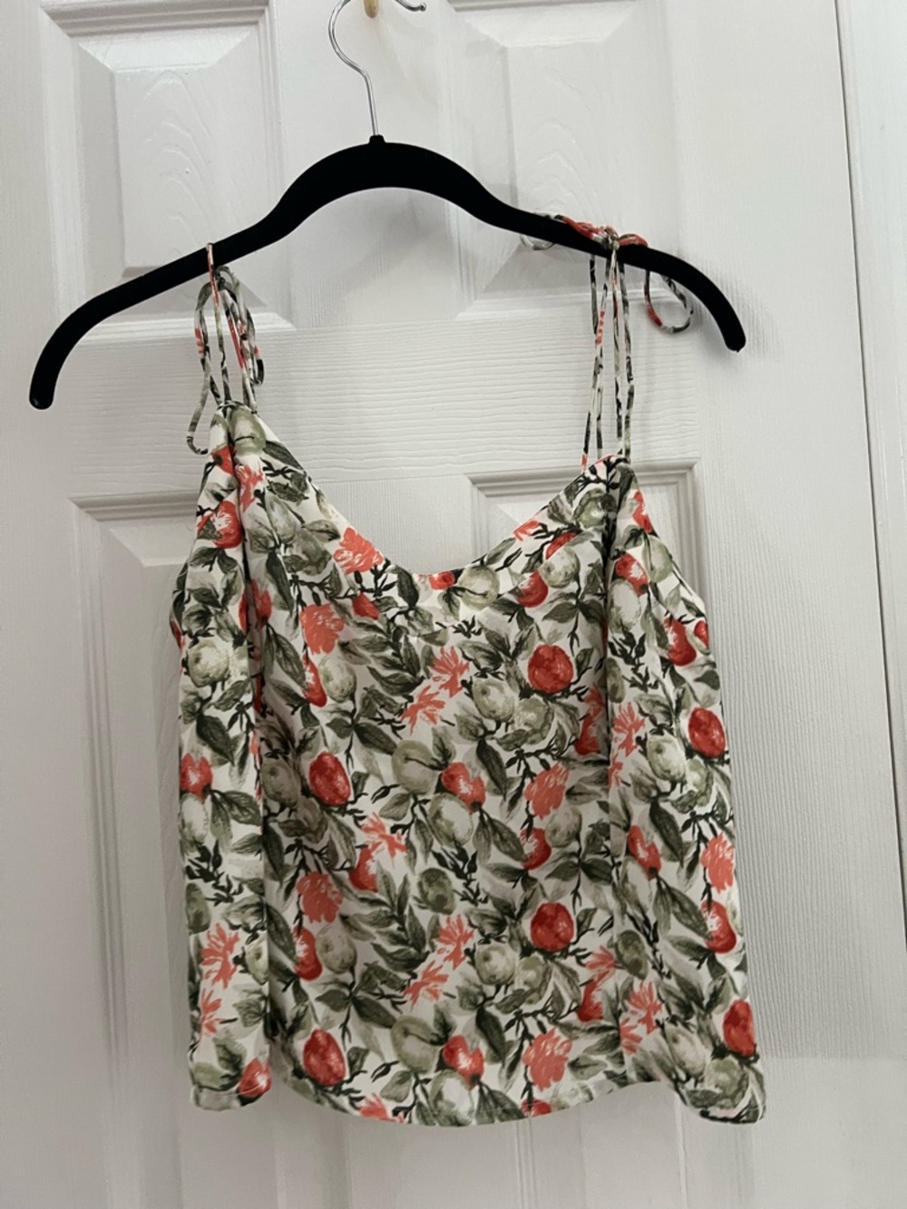 Abercrombie & Fitch Floral Tie-Shoulder cropped top in Coral, Olive & Cream